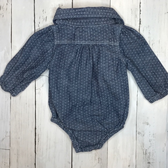 Baby Gap Denim Long Sleeve Collared Onesie, 3 mo. - Picture 2 of 8